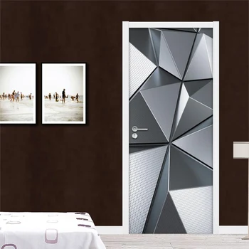 3D דלת מדבקת טפט מודרני מופשט גיאומטרי הדלת ציור קיר PVC הדבקה עצמית עמיד למים הדלת נייר קיר מדבקות קיר