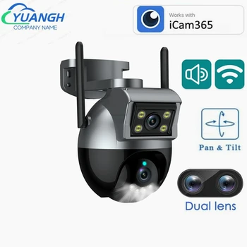 ICAM365 כפול עדשת מצלמה חיצונית 4MP WIFI בית חכם צבע ראיית לילה מצלמות אבטחה כיפה מהירות אלחוטית עמיד למים אבטחה מצלמת IP