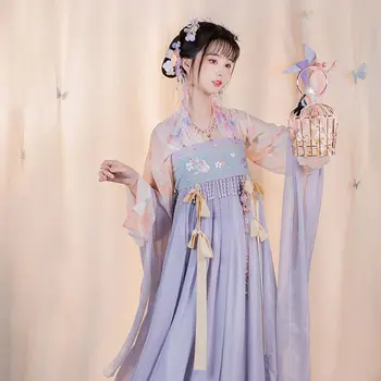 3Pc להגדיר האביב הסיני מסורתי שמלה Hanfu נשים טאנג שושלת החולצה בחזה-אורך החצאית המקורית שיפור סגול שמלת ריקוד
