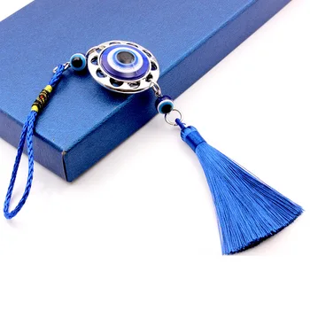 12pc זכוכית עגול לב צורה כחול ציצית עיניים רעות מפתח טבעת אופנה מזל טורקית תליון מחזיק מפתחות מחזיקי מפתחות אביזרים