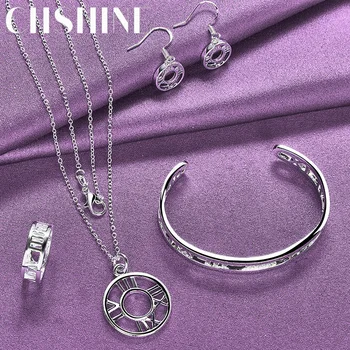 CHSHINE 925 כסף סטרלינג הרומית סיבוב צמיד צמיד עגילי טבעת שרשרת אופנה קסם תכשיטים סטים