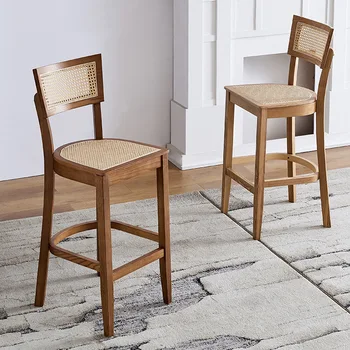 מומו עץ מלא קש בר שרפרף כיסא בר קפה גבוהה מעץ מלא קש הכיסא מקורה קש כיסא בר הכיסא