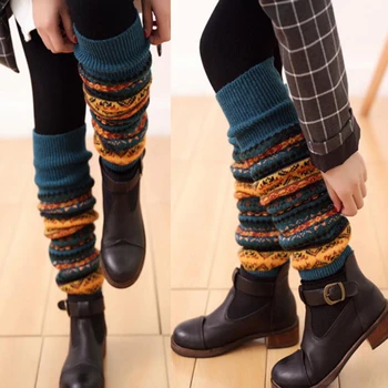 אופנת נשים חורף חם גרבי חותלות חמים מגפי ברך גבוה לסרוג לסרוג גרביים סגנון חורף חם גרביים