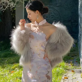 נשים Cheongsam הסינית בסגנון מזרחי שמלת סטרפלס שסף ורוד בהיר קריין רקמה חרוז קריסטל שרשרת החדרת קולר חדש.