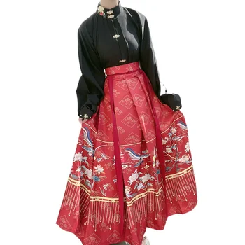 סיני Hanfu של נשים לעמוד קרדיגן צווארון החולצה קפלים חצאית האן אלמנט זמן החליפה מזג נוסעים רב-תכליתי למעלה השמלה