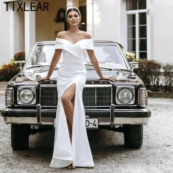 TIXLEAR לבן בתולת הים מתוקה באורך רצפת סאטן פשוטה שמלת החתונה 2023 vestido de noiva brautkleider החלוק de mariée