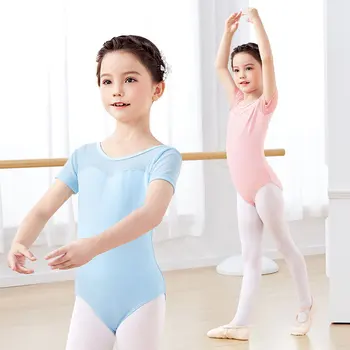 בלט בגדי בנות לרקוד בגדי ילדים רוקדים בלט בגד גוף ילדות כותנה אחוי שרוולים קצרים התעמלות בגד גוף