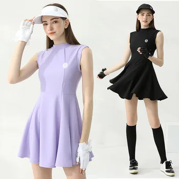 Golfist הקיץ ללא שרוולים רזה חצאית שמלת נשים סביב צוואר גולף, חולצות שמלות גבירותיי אנטי-אור ספורט אלגנטי שמלה ללבוש גולף