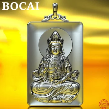 BOCAI S999 תליונים כסף סטרלינג עבור נשים גברים אופנה חדשה Avalokitesvara מלבן Argentum הקמע תכשיטי משלוח חינם