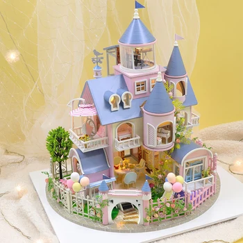 DIY עץ בתי בובות מיניאטורי בניית ערכות עם ריהוט הנסיכה רומנטי טירת הבובות, הצעצועים עבור בנות מתנות יום הולדת