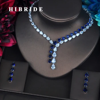 HIBRIDE יוקרה צלולים וכחולים טיפת מים תכשיטים מגדיר עבור נשים שרשרת סט שמלת החתונה אביזרים במחירים הסיטוניים N-388