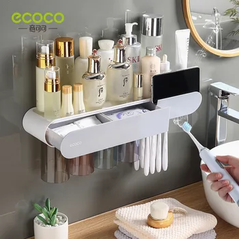 Ecoco מגנטי ספיחה הפוך מחזיק מברשת שיניים הקיר מתקן משחת שיניים אוטומטי אחסון מדף האמבטיה אביזר