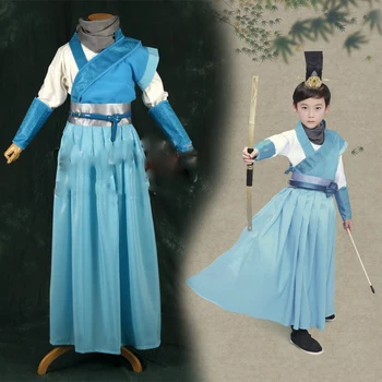LingGongZi שמיים כחולים Swordman תחפושת Hanfu עבור הילד הקטן של הילדים יום או ליל כל הקדושים Cosplay Hanfu