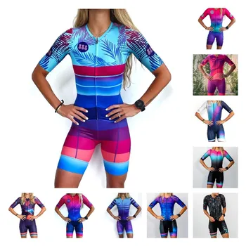 רכיבה על אופניים Skinsuit נשים חתיכה אחת בגד גוף קיץ אופניים Speedsuit 3 כיסים טריאתלון סרבל Conjunto Ciclismo Mujer Trisuit