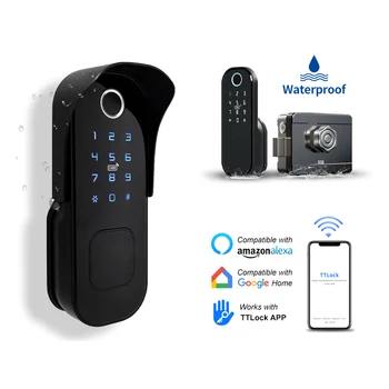 חיצונית השער עמיד למים אבטחה ביתית אלחוטית Bluetooth TTLock App קוד כרטיס IC Keyless חשמל חכם, טביעת אצבע, מנעול הדלת