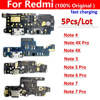 5Pcs，100% מקורי טעינת USB שקע יציאת לוח להגמיש כבלים מחבר מיקרופון חלקים עבור Xiaomi Redmi הערה 5 4 4X 6 7 Pro