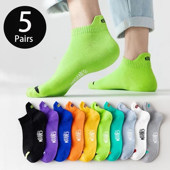 5Pairs צבע בהיר הקרסול בלי גרבי תכנית קיץ גברים לנשימה רחוב אופנה ספורט גרב דאודורנט בלתי נראה נסיעות פועל גרביים