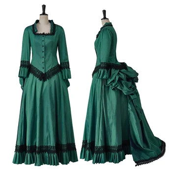 ויקטוריאני הרנסנס ירוק ארוך חליפת חצאית לנשים שמלת נשף מסכות תיאטרון על הבמה שמלה בהזמנה אישית