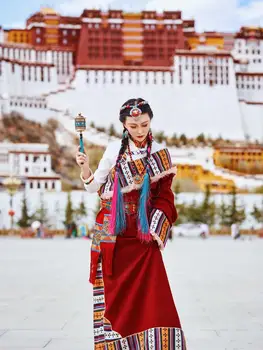 2023 חדש הסיני טיבטי שמלה נשית חורף עבה למבוגרים הטיבטי החלוק תמונה הופעת ריקוד בגדים תמונה אתני סגנון השמלה