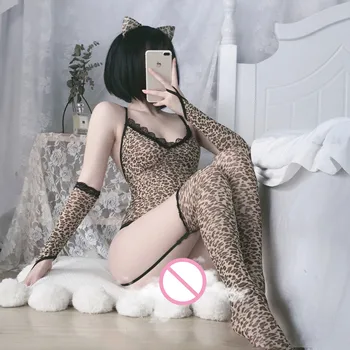 סקסי ארוטי לבנים עם הדפס של נמר חתול פראי, לסביות תחפושת להגדיר מועדון לילה בגימור Roleplay המדים Cosplay צעצוע מין לאישה