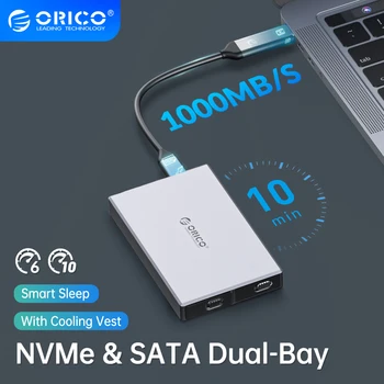 ORICO סגסוגת אלומיניום כפול מפרץ כפול NVMe M2 SSD מקרה תמיכה M. 2 NVMe SSD דיסק על מפתח M B&M מפתח SSD Tool חינם המתחם