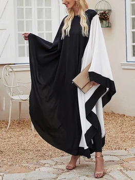 לבן שחור חופשי שמלות לנשים דובאי המוסלמים כפיות דאשיקי הדפס אפריקאי מקסי החלוק מפלגה שרוול ארוך שמלת בנות בגדים