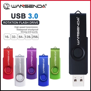 WANSENDA מתכת USB 3.0 Flash Drive 32GB כונן עט 8GB 16GB 64GB 128GB Pendrive 256GB סיבוב זיכרון USB Flash Disk