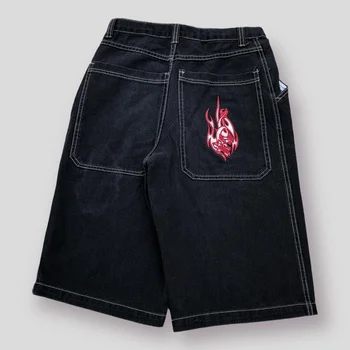 חדש Y2k בגדים Harajuku קצרים האמריקאי רטרו היפ הופ אופנת רחוב להבה גרפיקה סופר רופף מכנסי ג ' ינס קצרים רוק גותי קצרים.
