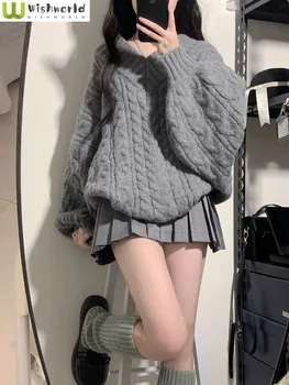 באביב ובסתיו נשים החליפה 2023 חדש קוריאני גרסה משוחרר ורפוי סוודר גבוה מותן קפלים החצאית שני חלקים סט