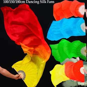 חם למכור הילד נשים ריקודי בטן אוהד צבע רקדנית אימון ארוך חיקוי משי אוהדים 150cm זהורית משי אוהדים