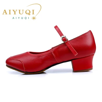 AIYUQI הלטינית נעלי ריקוד נשי 2023 קיץ גבירותיי מודרני אדום באמצע עקבים רכים עם סוליות ג ' אז נעלי ריקוד סקסי גבירותיי נעלי הריקודים