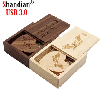 SHANDIAN מעץ הלב כונן הבזק מסוג USB Pendrive 64GB 32GB 16GB 8GB 4GB דיסק U USB 3.0 מקל זיכרון צילום מתנות לחתונה