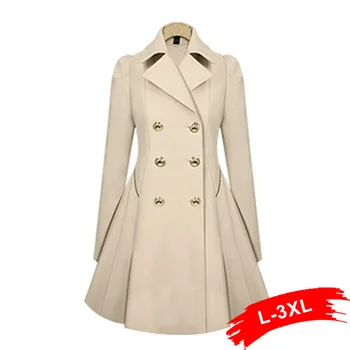 2021 אסתטי Peplum מעיל נשים ארוך מעיל גשם המשרד אלגנטי כפול עם חזה מעיל אמצע אורך מעיל הרוח