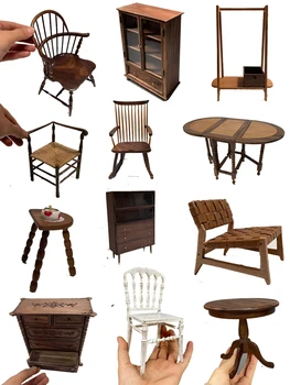 1:6 הבובות רהיטים אגוז מיני רהיטים ואביזרים דגמים 1/6 כיסא חדש Diy בית בובות מיניאטורי רטרו זירת עיצוב הבית